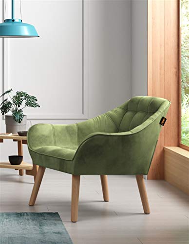 Zons Fauteuil UNE Place Velours/SUEDINE/TISSUS VERT, Style scandinave Pieds en Bois Oslo Einzelsessel Velour/Suedia/Stoff grün skandinavischer Stil Holzbeine