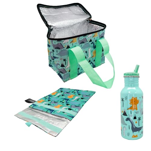 NERTHUS FIH 1287 Dinosaurier-Set, isothermisch, Lunch-Tasche + ultraleichte Flasche + Snacktasche