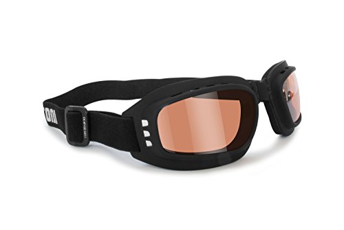 BERTONI Motorrad Brille mit Gläsern stoßfest Anti-Beschlag beschlagfrei - Gummizug verstellbar - AF112 by Maske Motorrad-Helm, Unisex - Erwachsene, Nero Gomma-C