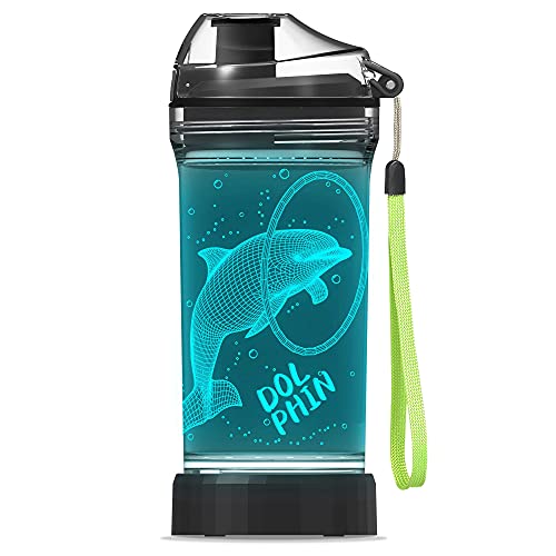 YuanDian Delfin Wasserflasche Geschenke, beleuchtete Kinder-Wasserflasche mit 14 OZ Tritan BPA-frei – Cooler Delfin-Trinkbecher als Geschenk für Schulkinder, Jungen, Delfinliebhaber