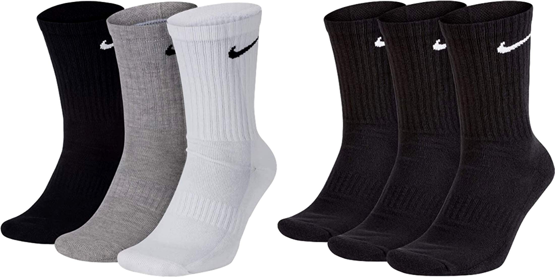 Nike 6 Paar Socken Herren Damen Weiß Grau Schwarz Tennissocken Sparset SX7664, Farbe:schwarz weiß/grau/schwarz, Größe:42-46