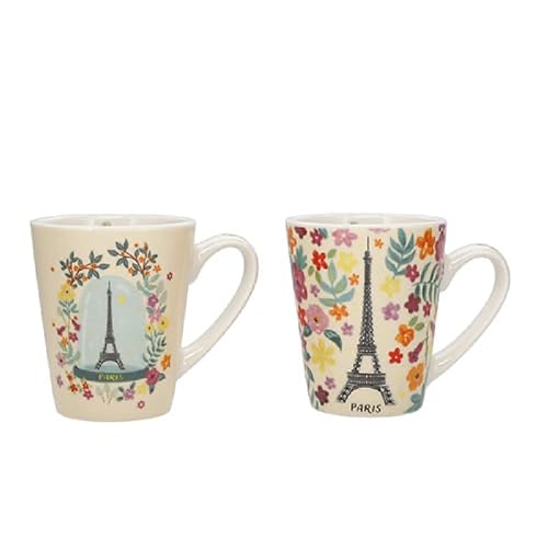 KIUB Set mit 2 Mini-Tassen Paris Eiffelturm – Motiv Paris je t'adore, feines Porzellan und Höhe 7,5 cm – passende Box