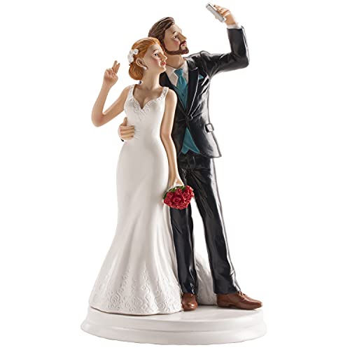 Dekora 305065 Selfie Brautpaar Figur für Hochzeitstorte 20 cm, Schwarz/Weiß