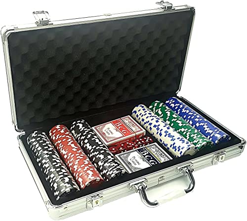 ISO TRADE - Texas Strong 300 Tokens Poker Set + Suitcase 9554 Material Bingo, Mehrfarbig