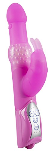 Sweet Smile Pearly Rabbit - softer Perlen-Vibrator mit Klitoris-Reizer für sie, leiser Stimulator mit 7 Vibrationsmodi, 3 Rotationsstufen, Massagegerät aus Silikon, pink