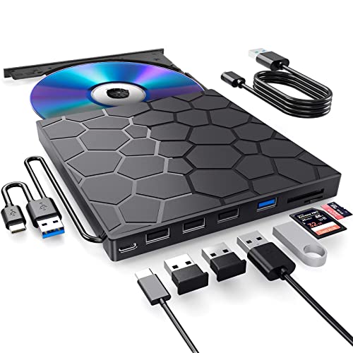Externes CD/DVD-Laufwerk für Laptop, 8-in-1, USB 3.0, ultradünn, tragbarer DVD-Player für Laptop, CD-ROM-Brenner, externes Laufwerk, optisch, kompatibel mit Laptop, Desktop-PC, Mac, Windows, Mac,