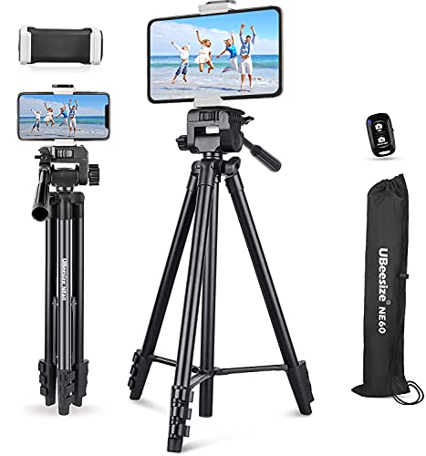 UBeesize 60" Kamera Stativ mit Tablett Handyhalter,ausziehbares Reise Leichtgewicht Stativ Ständer mit Smartphone Bluetooth-Fernbedienung