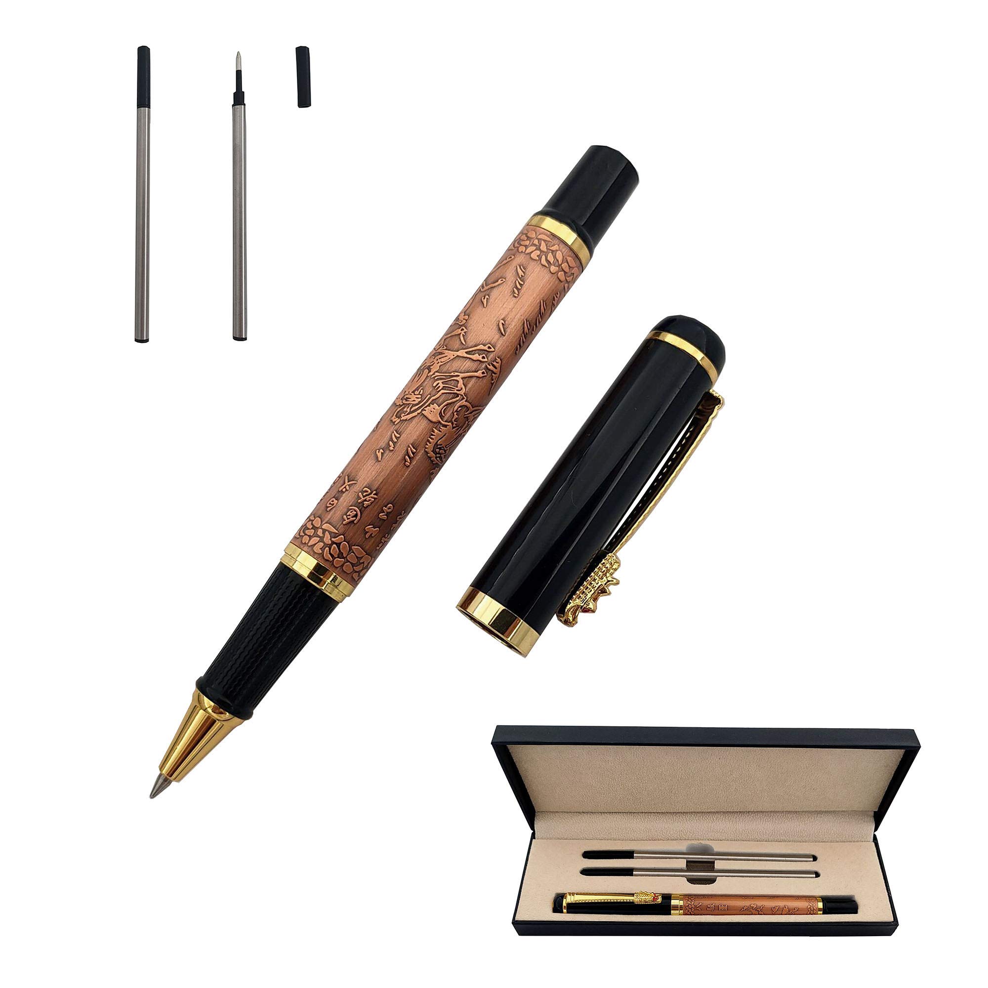 Accod Metall-Tintenroller Business Signature Pen flieÃŸendes Schreiben Stift mit zwei 0,5 mm minen Schwarz Geschenkstift Premium Geschenkbox (rot)