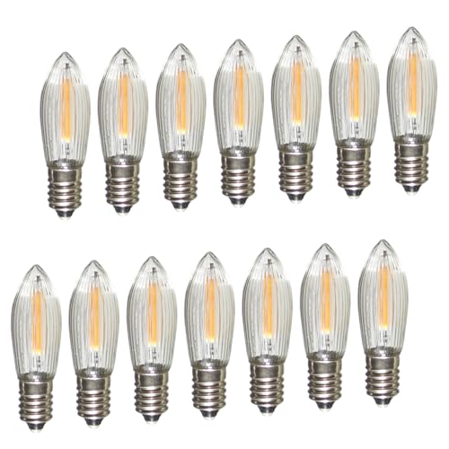 Erzgebirgslicht - AUSWAHL - 14 Stück LED Filament Topkerze 34 V 0,2 W für 7 Brennstellen E10 Riffelkerze Ersatzbirne Glühbirne Glühlämpchen für Lichterketten Pyramide Schwibbogen