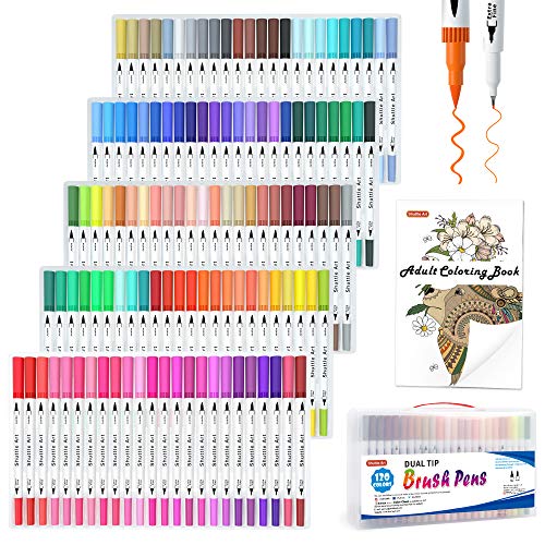 Dual brush pens, doppelköpfige Pinselstifte mit weicher Spitze, Shuttle Art 120 bunte Aquarellstifte mit zwei Arten von Schreibfedern: Fasermaler (1-2mm) und Fineliner(0,4mm), doppelseitig