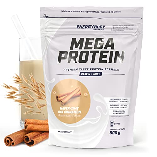 Energybody Mega Protein "Hafer-Zimt" 500 g / Mehrkomponenten Protein Pulver mit Casein Whey Mix als Eiweiss Protein Pulver / Eiweiß Shake ohne Aspartam/ Eiweißpulver / 20 Portionen