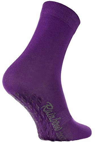 Rainbow Socks - Damen Herren Bunte Baumwolle Antirutsch Socken ABS - 1 Par - Lila - Größen 36-38
