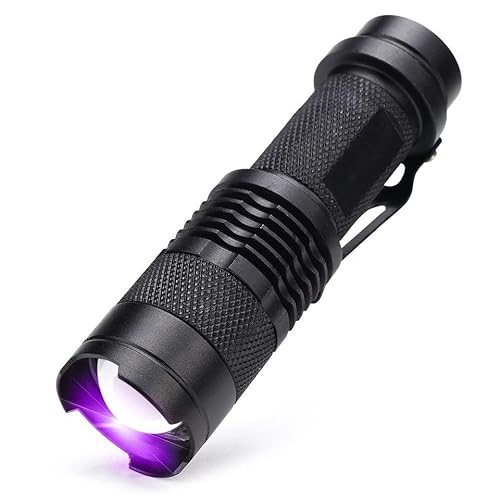 UV 365nm Taschenlampe Ultraviolettes Licht 5W UV LED Zoombare Schwarzlicht Taschenlampen Tragbar zur Erkennung von Fälschungen Dokumentenprüfung Fotografie und Identifizierung von Körperflüssigkeiten
