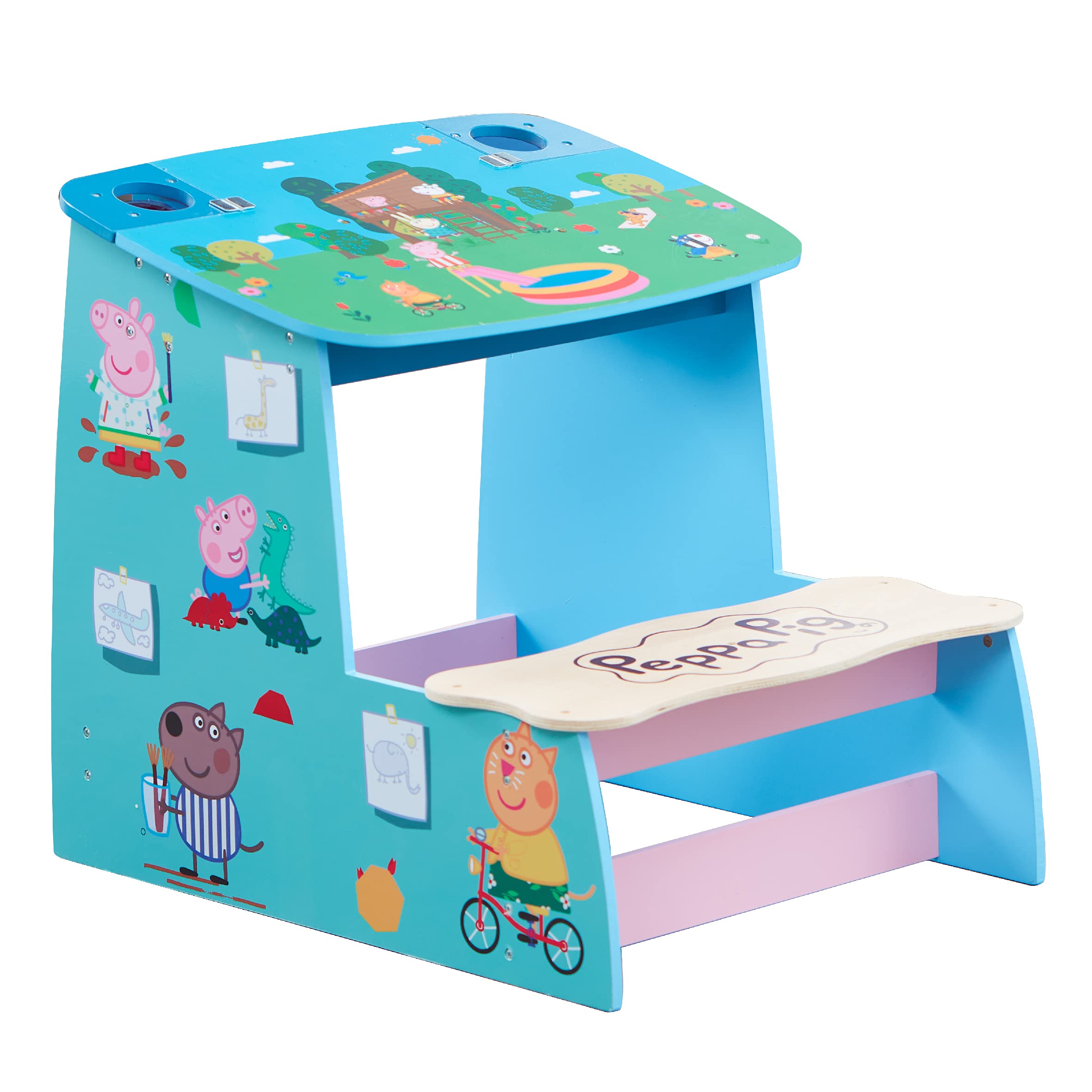 Peppa Pig Wooden Play Desk, Chalk Board and Storage Compartment. Made from FSC Certified Wood.