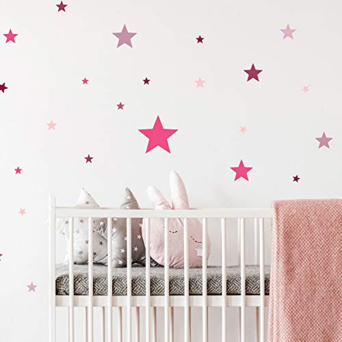 Wandsticker für Kinder, Motiv: Mädchen mit 50 pinken Sternen, H30 x 40 cm
