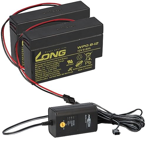 Kung Long WP 0.8-12 12V 0,8Ah Long AMP Stecker AGM Blei Batterie Rolladen (2X Long + Ladegerät)