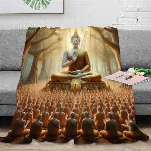 Buddha Flanell Decke 3D Druck Zen-Muster Bett Decken Weichen Flauschig Flauschig Warm for Erwachsene Kinder 40x50inch(100x130cm)