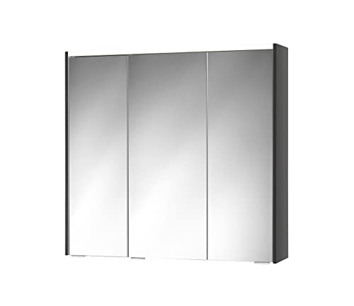 Sieper Spiegelschrank KHX mit LED Beleuchtung 80 cm breit, Badezimmer Spiegelschrank aus MDF, mit Steckdose | Anthrazit