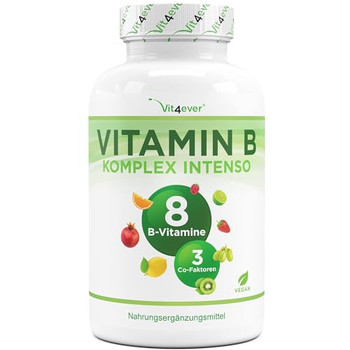 Vitamin B Komplex Intenso - 180 Kapseln (6 Monate) - Premium: Mit bio-aktiven Vitamin B Formen + Quatrefolic® + Co-Faktoren – Bis zu 10-fach höher dosiert als andere Vitamin B Komplexe - Vegan