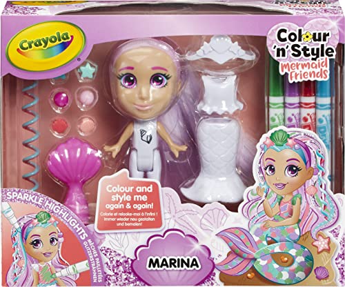 CRAYOLA Colour n Style Mermaid Friends: Marina, Malen und Stylen Sie Ihre eigene Meerjungfrau, Immer Wieder (inkl. Magic Dry - Erase Stifte), ideal für Kinder ab 3 Jahren