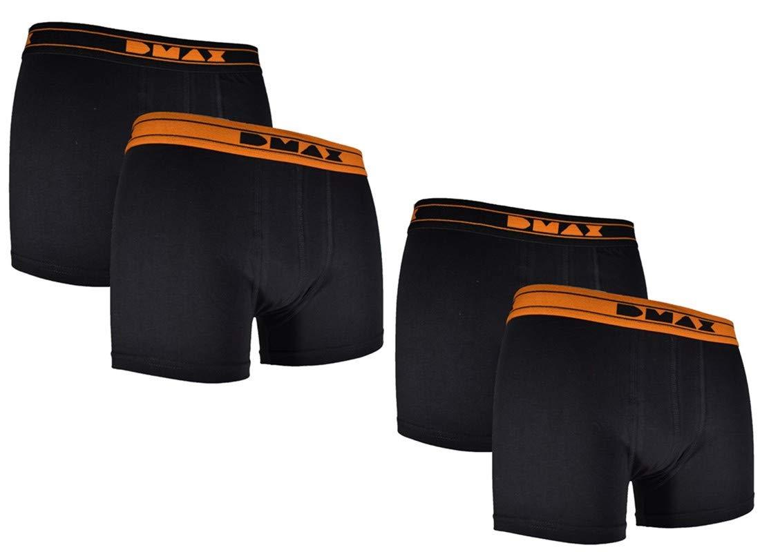 DMAX 2|4|6|12 STK. Herren Boxershorts für echte Kerle, wahlweise in Schwarz oder Grau in Größen von M-XXL (L, 4 Hosen Schwarz/Orange)