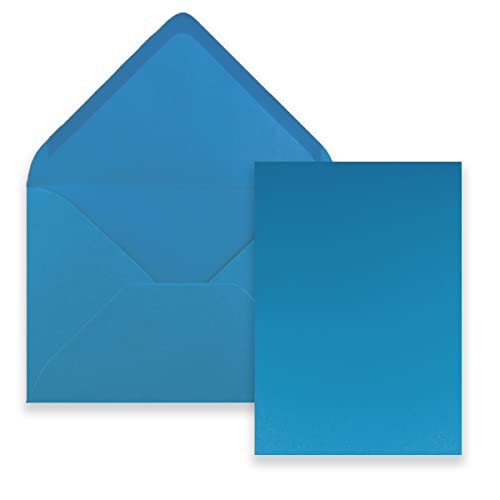 FarbenFroh by GUSTAV NEUSER 50 Stück Karte mit Umschlag Set - Einzel-Karten Din A5-14,8 x 21 cm Azurblau mit Brief-Umschlägen Din C5-15,4 x 22 cm Azurblau - Nassklebung