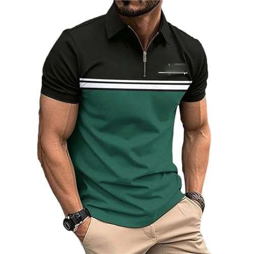 EUUDROBY T-Shirt Summer Herren Casual Polo Shirt Reißverschlüsse Kurzärmelig Lässig-Jjj-2-Xxl