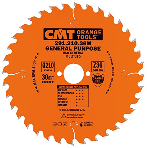 CMT Orange Tools Kreissägeblatt HW 210 x 2,8 / 1,8 x 30 Z=36 15° ATB - 291.210.36M - für Längs- und Querschnitte