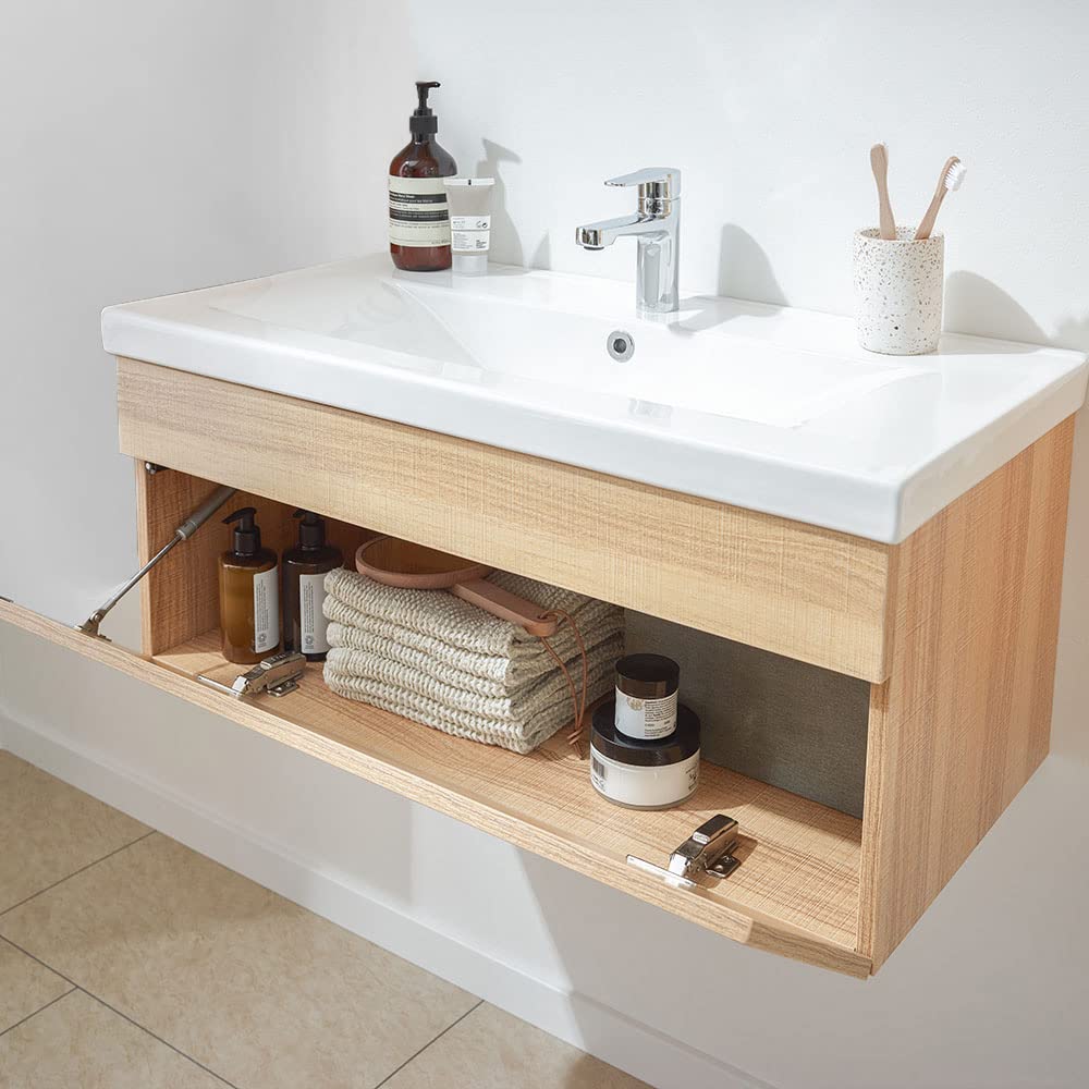 Home Deluxe - Badmöbel-Set - WANGEROOGE Big Holz - small - inkl. Waschbecken und komplettem Zubehör - Größe Waschbecken: ca. 80 cm | Badezimmermöbel Waschtisch Badmöbelset