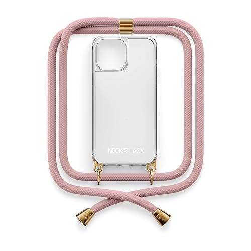 NECKLACY® - Die Premium Handykette für Apple iPhone 15 Plus in Soft Nude | transparente Handyhülle mit hochwertiger Abnehmbarer Kordel zum Umhängen - Smartphone Crossbody