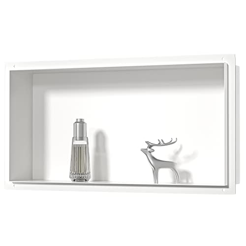 Bernkot Duschnische aus Edelstahl, 61 x 30,5 cm, weiß, keine Fliesen erforderlich, Wand-Nische, Einbau-Duschregal für Badezimmer, Aufbewahrung, Unterputz-Installation