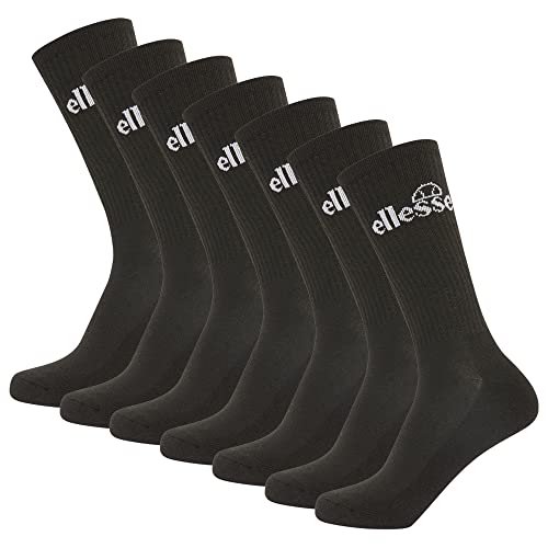 ellesse Unisex Sport-Socken, 7 Paar - Trego Sport Sock, Crew Socks, Tennis, Ripp-Bündchen, Logo Schwarz 43-46,5