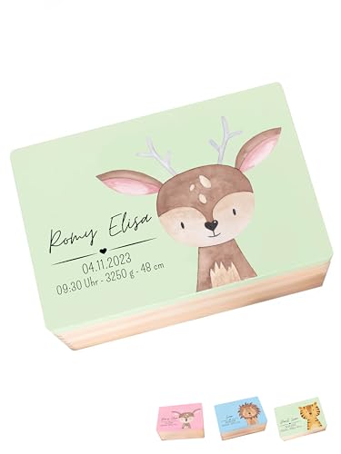 wunderwunsch - Personalisierte Erinnerungsbox Taufe mit Hochwertigem UV-Farbdruck - Individuelle Erinnerungsbox Baby - Niedliche Erinnerungskiste aus Holz - Geschenk Taufe