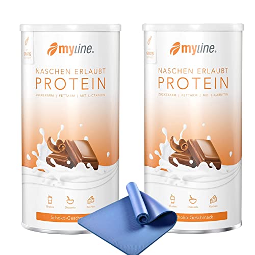 Myline Doppelpack Protein Eiweißshake + Gymnastikmatte, Yogamatte Gepolstert & rutschfest für Fitness Pilates (Schoko-Schoko)