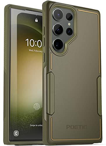 Poetic Neon-Schutzhülle für Samsung Galaxy S23 Ultra 5G 6,8 Zoll, zweilagig, robust, leicht, schlank, stoßfest, Schutzhülle 2023 für Galaxy S23 Ultra 5G, Militärgrün