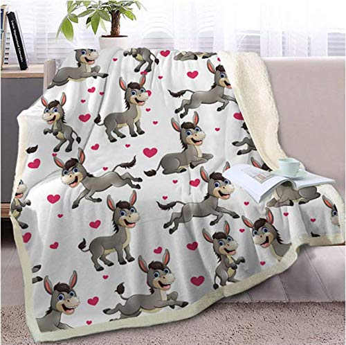 RKZM Esel Sherpa Decke auf dem Sofa auf dem Bett Cartoon Tierdruckdecke für Kinder Quilt Herz weiße Bettwäsche 150 * 200cm