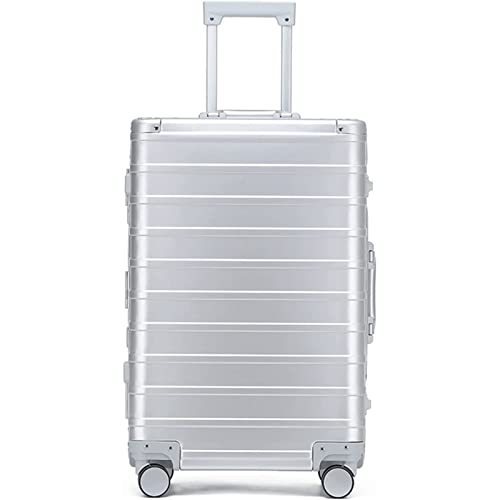 JUSHIW Robustes, leichtes Luxusgepäck mit Rollen, Aluminium-Magnesium-Legierung, Trolley-Koffer für Reisen, Handgepäck, Silberfarben, 74 cm
