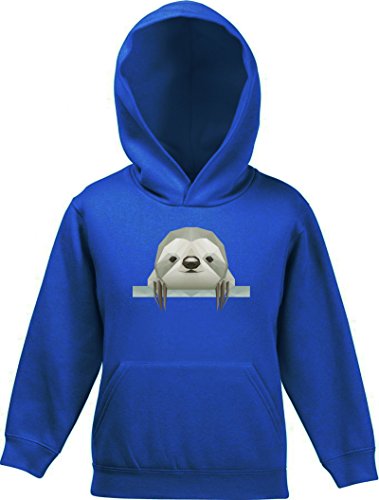 Sloth Kinder Kids Kapuzen Sweatshirt Hoodie - Pullover mit Polygon Faultier Motiv, Größe: 140,Royal Blau