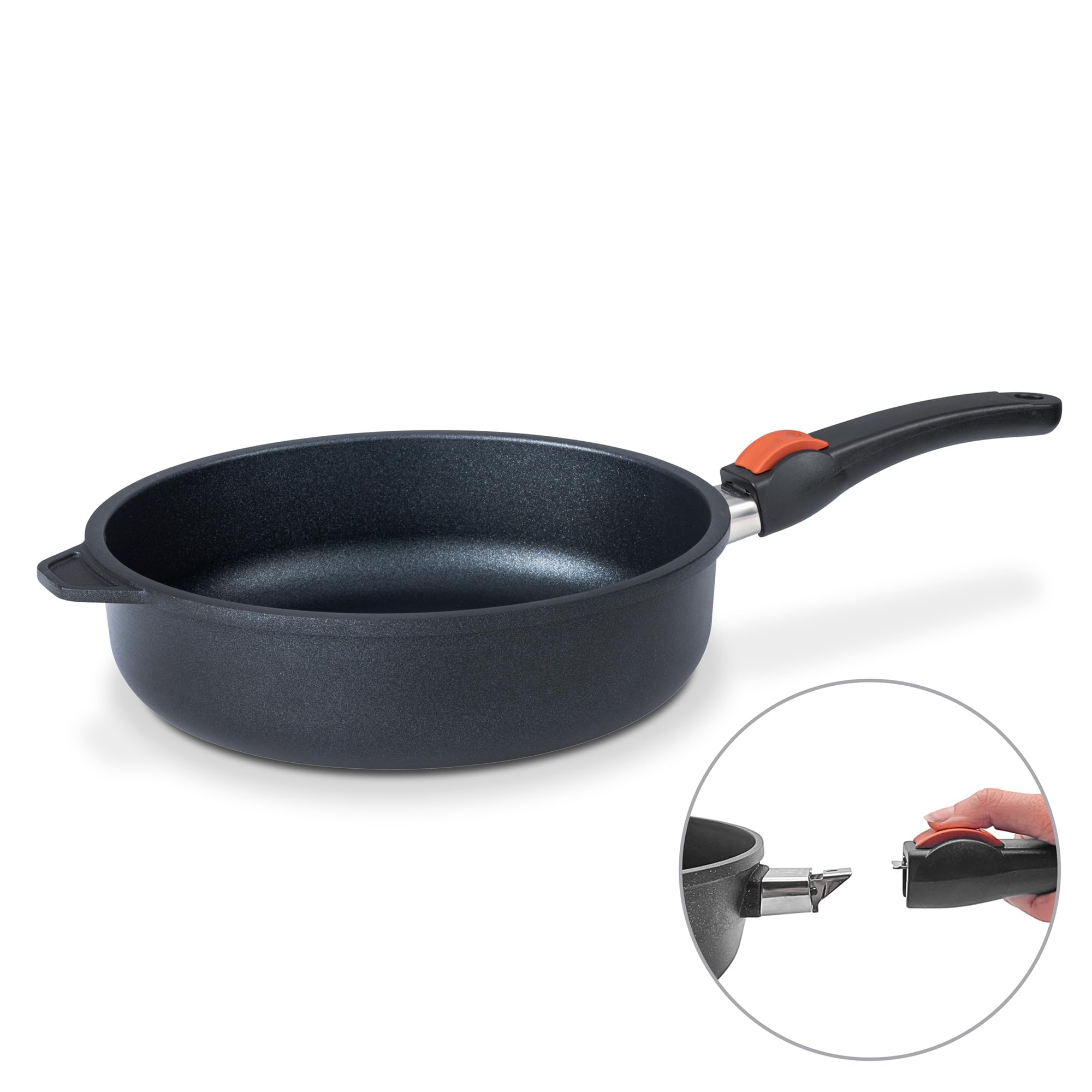 SKK 23014 Titan Induction, Guss-Schmorpfanne ø 20cm, antihaft-beschichtete Pfanne, induktionsgeeignet, hoher Rand, keramisch verstärkt, mit abnehmbarem Griff, Backofen-fest, Made in Germany