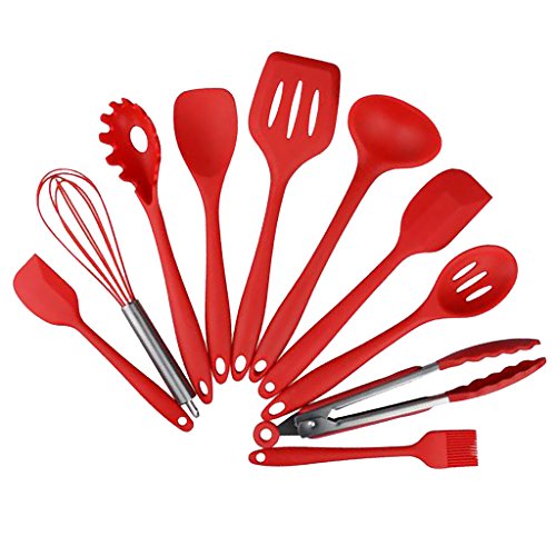 10-teiliges Küchenhelfer-Set, Silikonlöffel, Backwerkzeug, Rot