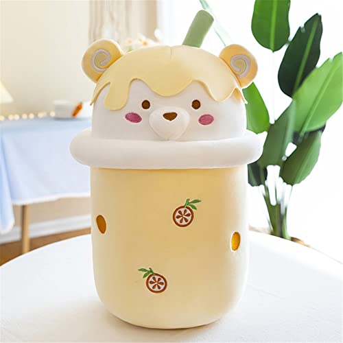 EXQULEG Bubble Tea Plüschtier Boba Kuscheltier, Cartoon Plüsch Puppen Softpuppe Teetasse Kissen Plüsch Spielzeug für Kinder Mädchen (Gelb,30cm)