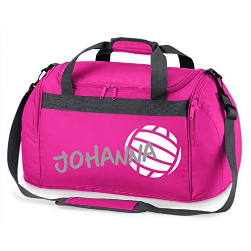 Sporttasche mit Namen Bedruckt für Kinder | Personalisierbar mit Motiv Volleyball | Reisetasche Duffle Bag für Mädchen und Jungen in Schwarz, Blau, Grün, Pink, Rot (Pink)