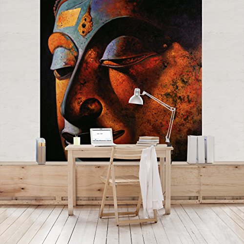 Apalis Vliestapete Bombay Buddha Fototapete Quadrat | Vlies Tapete Wandtapete Wandbild Foto 3D Fototapete für Schlafzimmer Wohnzimmer Küche | Größe: 336x336 cm, orange, 95260