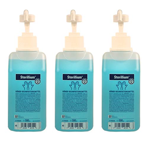 Bode Sterillium Hände Desinfektion Desinfektionsmittel Set 500 ml + praxy Einmal-Dosierpumpe mit langem Auslauf (3 x 500 ml + 3 Dosierpumpen)
