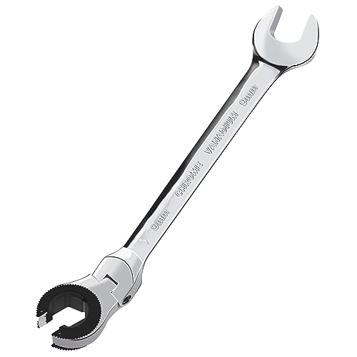 LOSCHEN 1 Stück 9 mm offener Flex-Kopf-Ratschenschlüssel, metrischer Ratschenschlüssel mit 83 Zähnen, Chrom-Vanadium-Stahl-Ratschenschlüssel