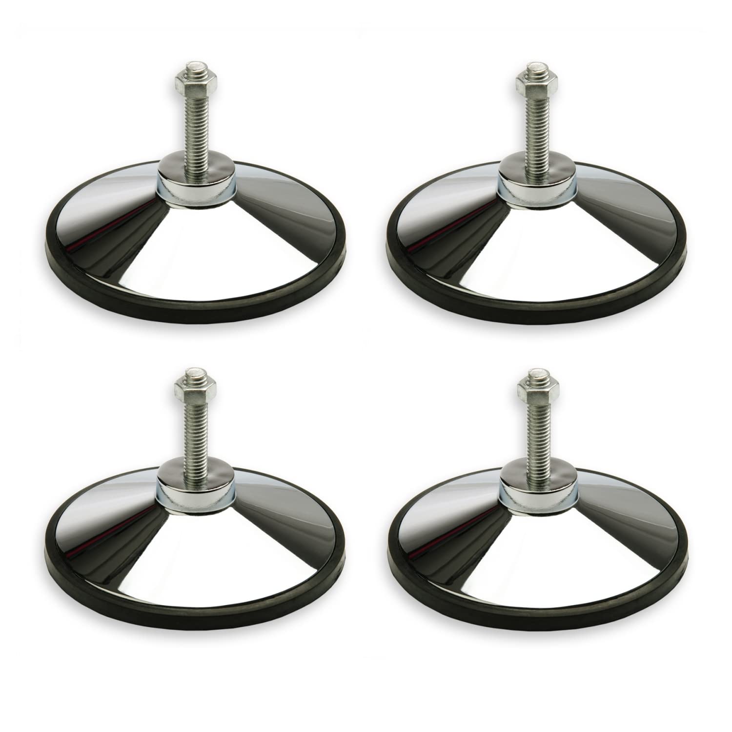 TUNIRO® 4 Stück Tischfussball Standfüße aus Metall, höhenverstellbar, verchromt, rutschfest gummiert, Gewinde M12, Kicker Tischkicker Füße