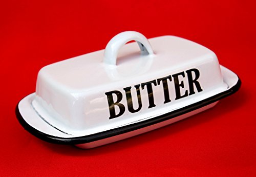 Ambiente Haus Retro Butterdose 51230 Emaille Weiß Butterschale Vintage Butterglocke emailliert