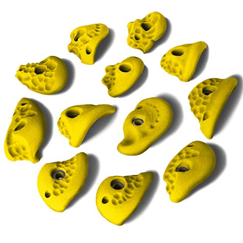 ALPIDEX 12 L Klettergriffe im Set verschieden geformte Henkelgriffe in vielen Farben, tolle Strukturen, mitteltiefe Hinterschneidungen, Farbe:Wild Yellow