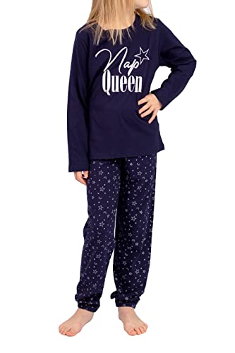 Selente Sweet Dreams modernes Kinder Schlafanzug/Pyjama, aus 100% weicher Baumwolle, Dunkelblau, Gr. 128