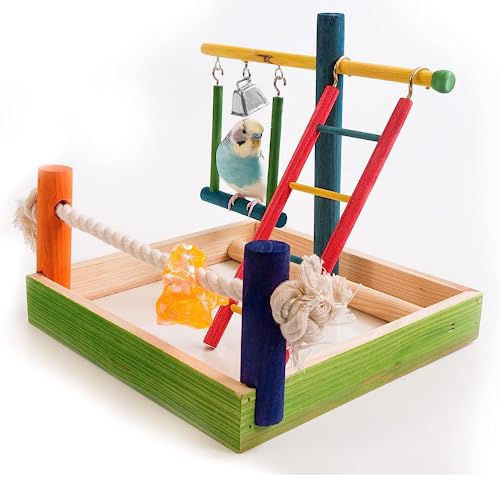 Penn-Plax Laufstall aus Holz, für Papageien, Vogelspielplatz, Sitzstange, Fitnessleiter mit Spielzeug